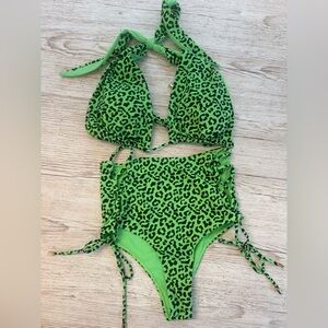 Buffbunny Santorini Green Leopard Bikini Set Top M High Waist Bottoms S